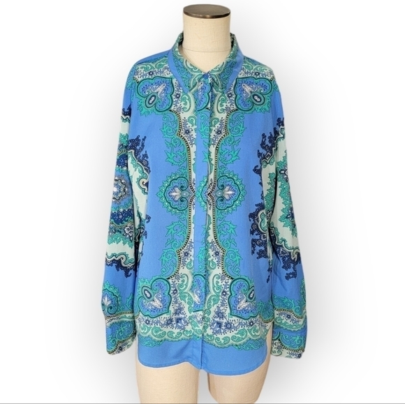 Apt. 9 Bold Retro style Printed Colorful Button front Top Size Large - Picture 16 of 16